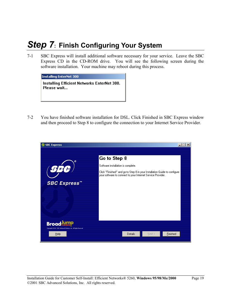 Step 7, Finish configuring your system | SBC comm Windows 95/98/Me/2000 52609x02 User Manual | Page 20 / 27