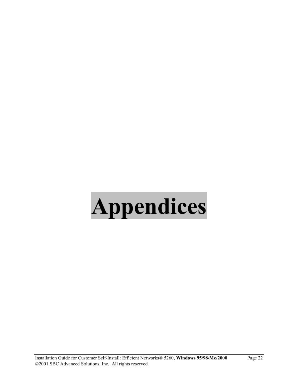 Appendices | SBC comm Windows 95/98/Me/2000 52609x02 User Manual | Page 23 / 27