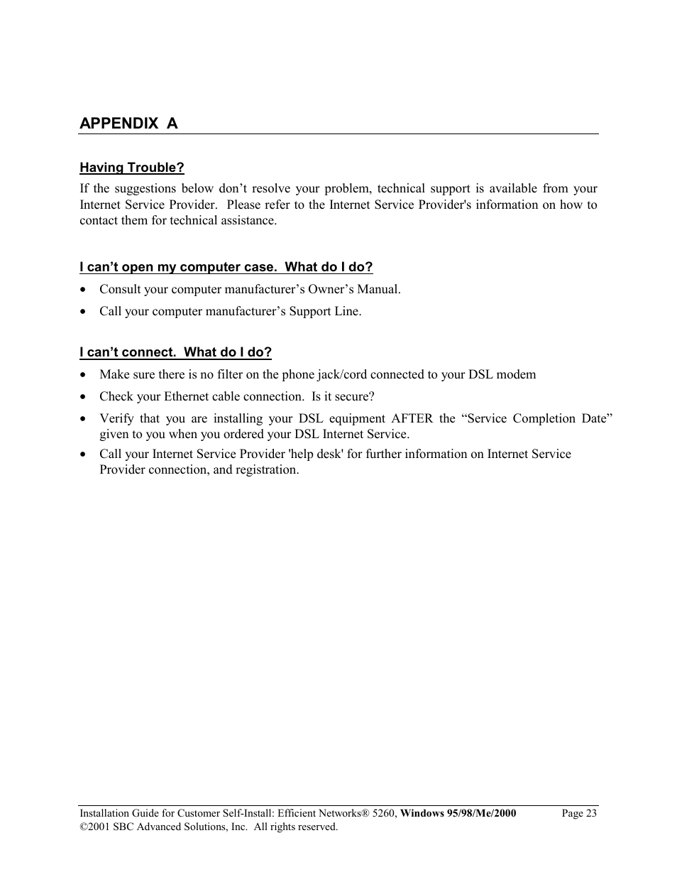 SBC comm Windows 95/98/Me/2000 52609x02 User Manual | Page 24 / 27