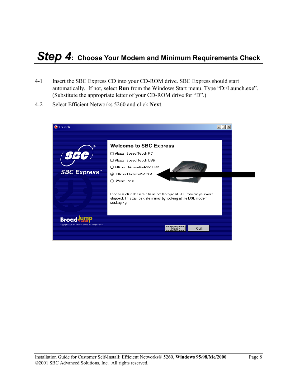 Step 4 | SBC comm Windows 95/98/Me/2000 52609x02 User Manual | Page 9 / 27