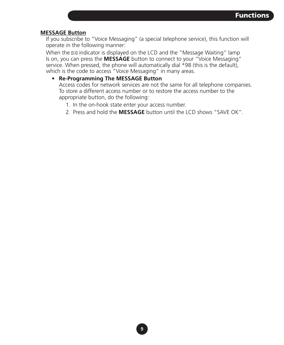 Functions | SBC comm SBC-116 User Manual | Page 11 / 20