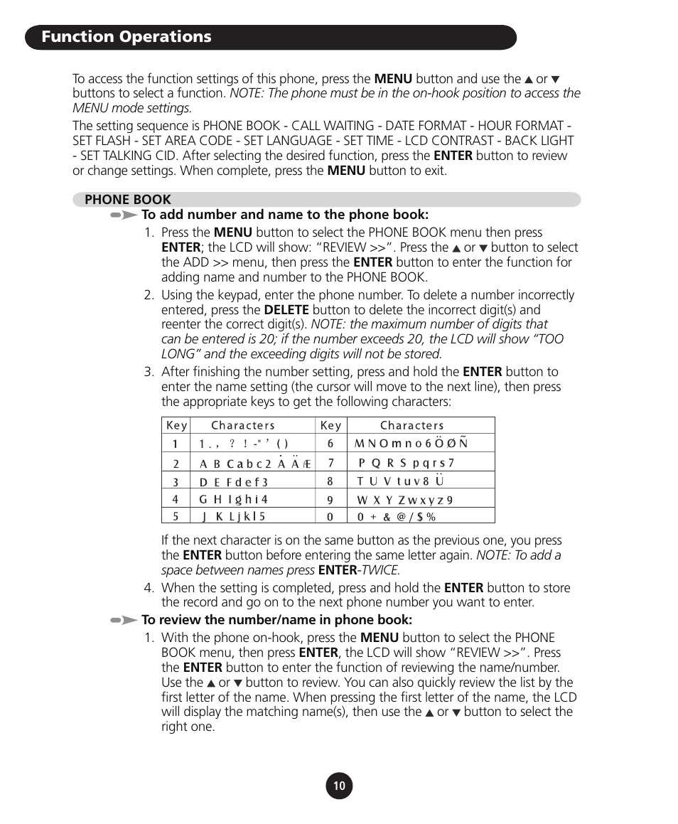 Function operations | SBC comm SBC-116 User Manual | Page 12 / 20