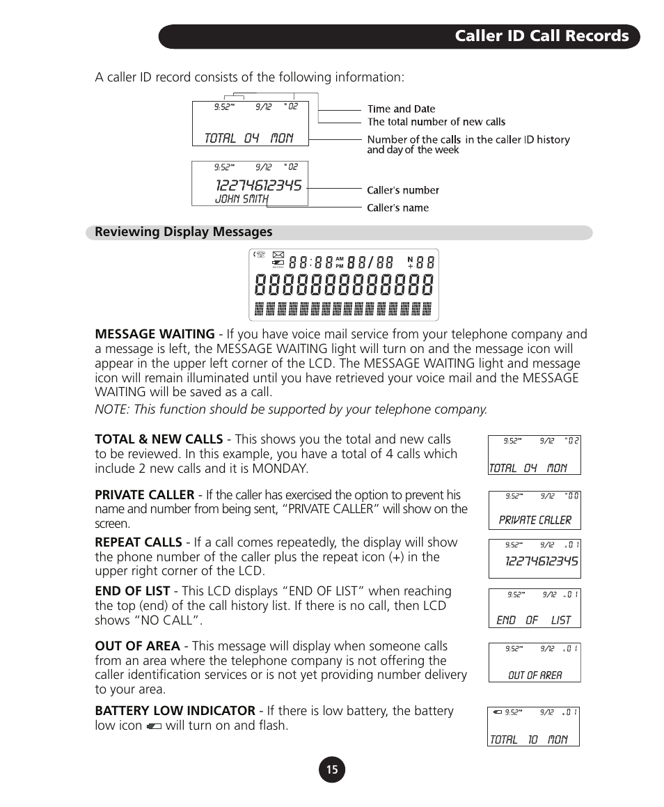 Caller id call records | SBC comm SBC-116 User Manual | Page 17 / 20