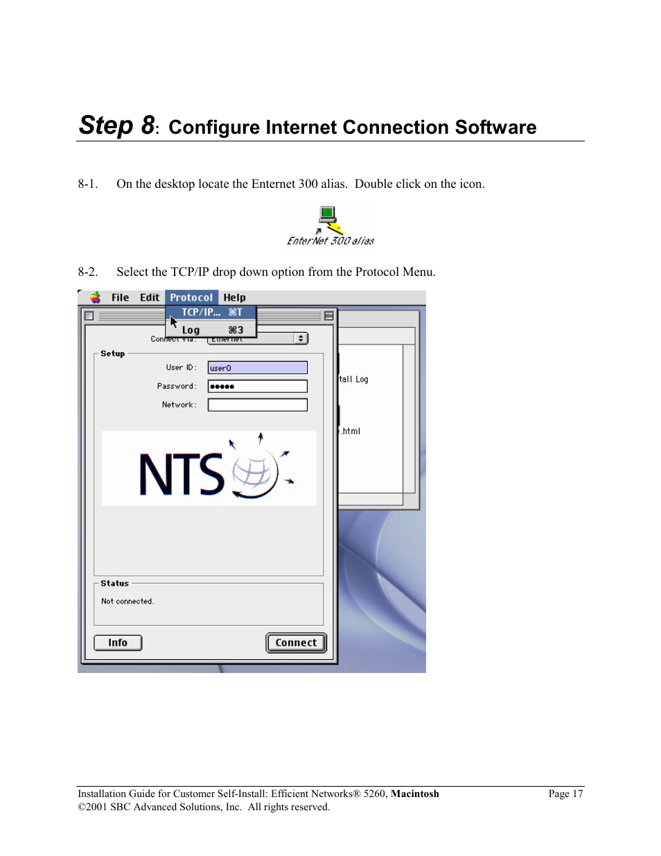 Step 8, Configure internet connection software | SBC comm Efficient Networks 5260 5260MC02A User Manual | Page 18 / 30