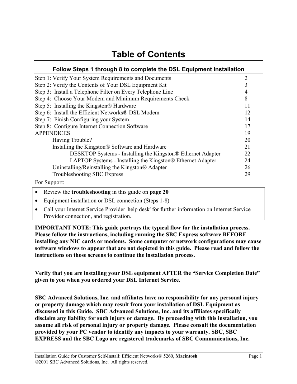 SBC comm Efficient Networks 5260 5260MC02A User Manual | Page 2 / 30