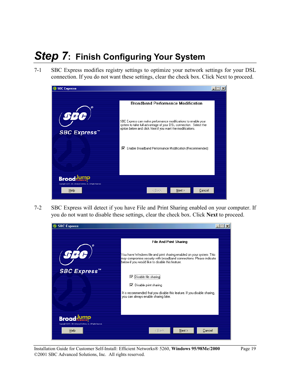Step 7, Finish configuring your system | SBC comm 52609X02 User Manual | Page 20 / 28