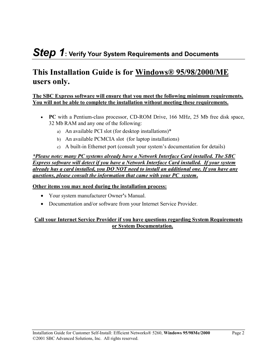 Step 1 | SBC comm 52609X02 User Manual | Page 3 / 28