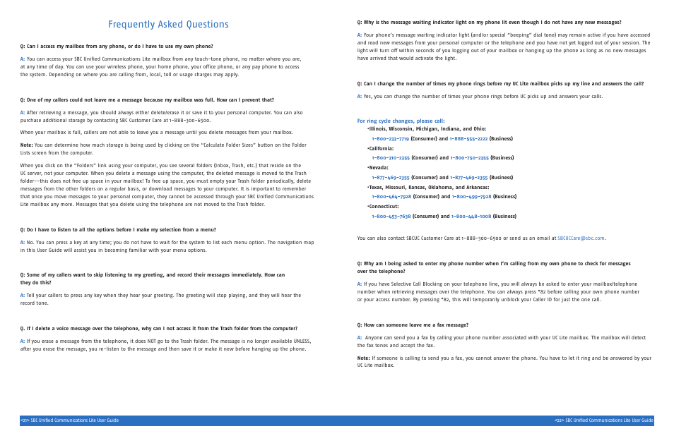 Frequently asked questions | SBC comm UNIFIED SGC00116-1 User Manual | Page 13 / 14