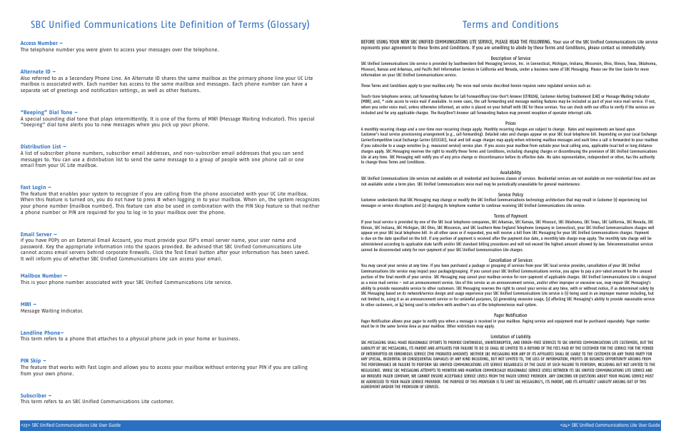 Terms and conditions | SBC comm UNIFIED SGC00116-1 User Manual | Page 14 / 14