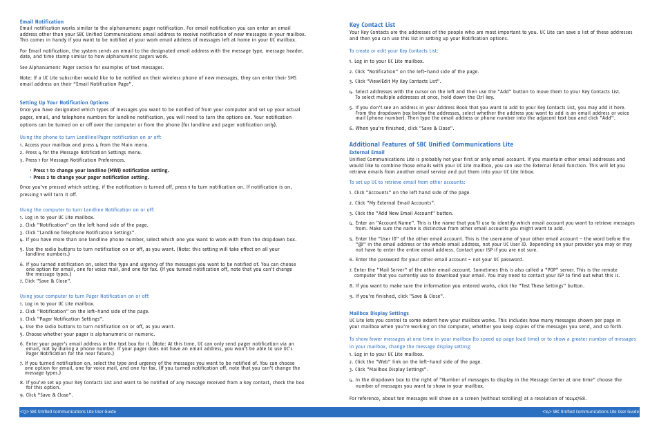 Key contact list | SBC comm UNIFIED SGC00116-1 User Manual | Page 9 / 14