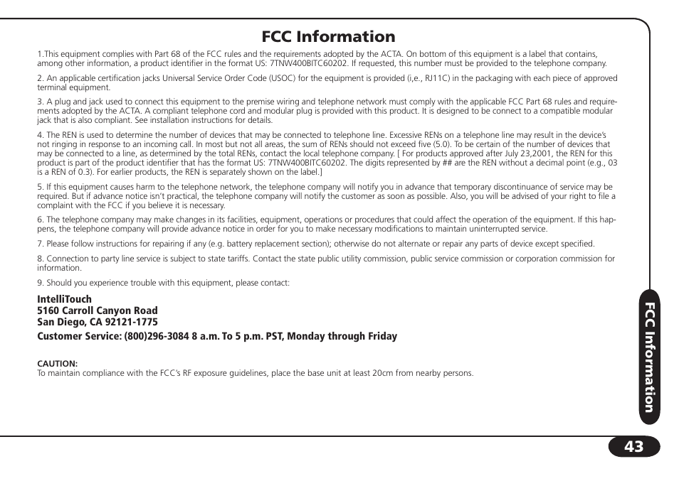 Fcc information | SBC comm SBC-6020 User Manual | Page 44 / 47