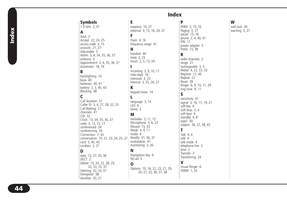 Index | SBC comm SBC-6020 User Manual | Page 45 / 47