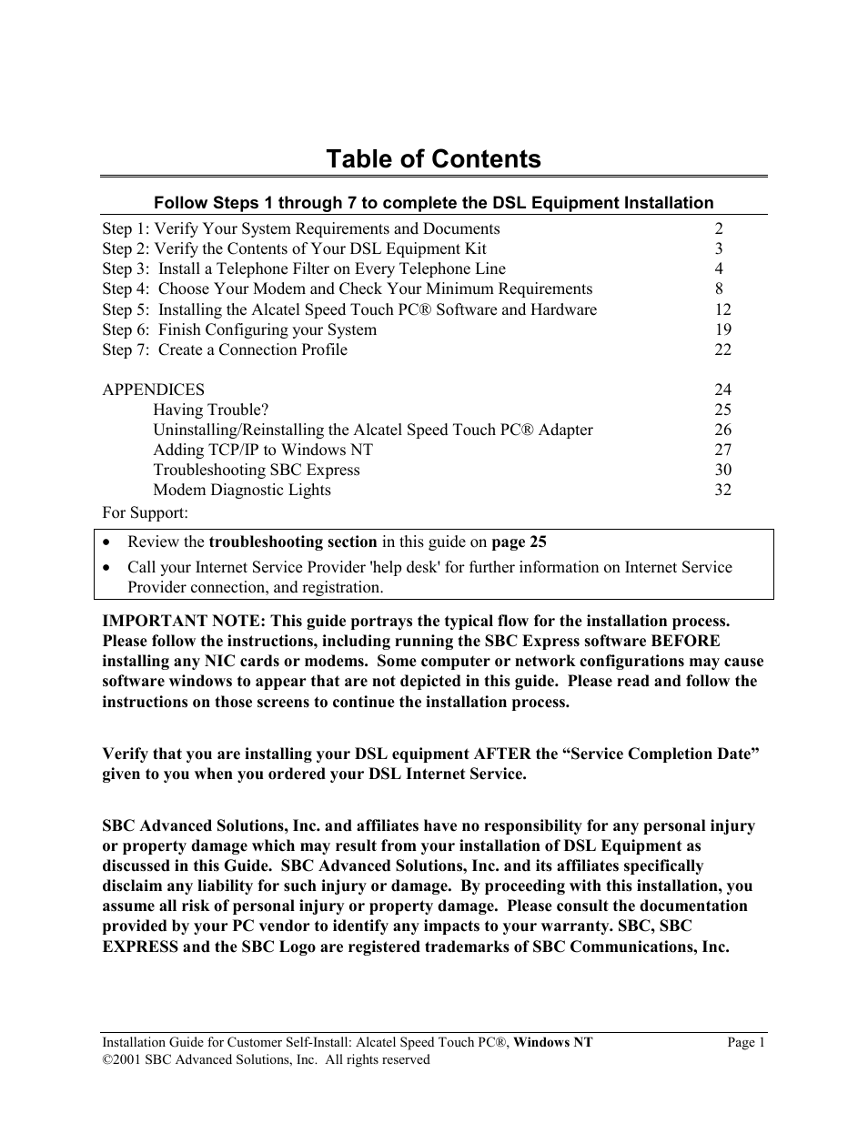 SBC comm Alcatel Speed Touch PC AlcatelPCNT02A User Manual | Page 2 / 33