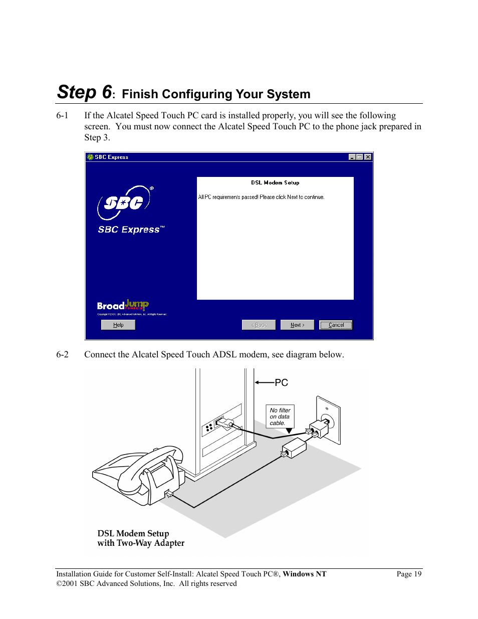 Step 6, Finish configuring your system | SBC comm Alcatel Speed Touch PC AlcatelPCNT02A User Manual | Page 20 / 33