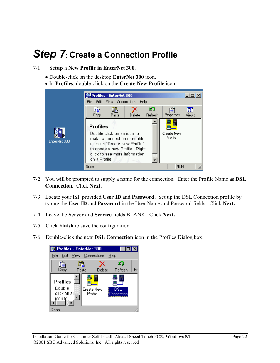 Step 7, Create a connection profile | SBC comm Alcatel Speed Touch PC AlcatelPCNT02A User Manual | Page 23 / 33