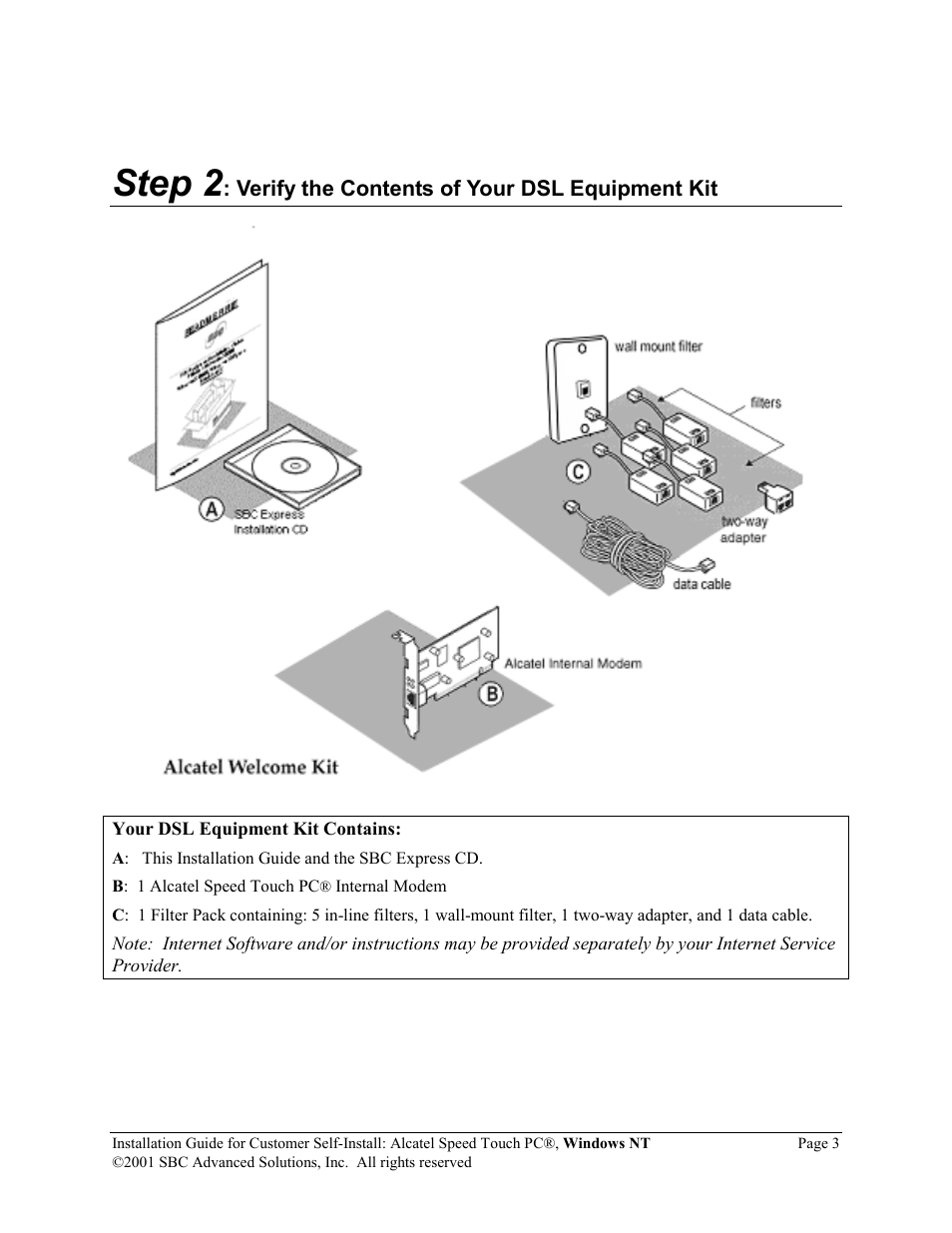 Step 2 | SBC comm Alcatel Speed Touch PC AlcatelPCNT02A User Manual | Page 4 / 33
