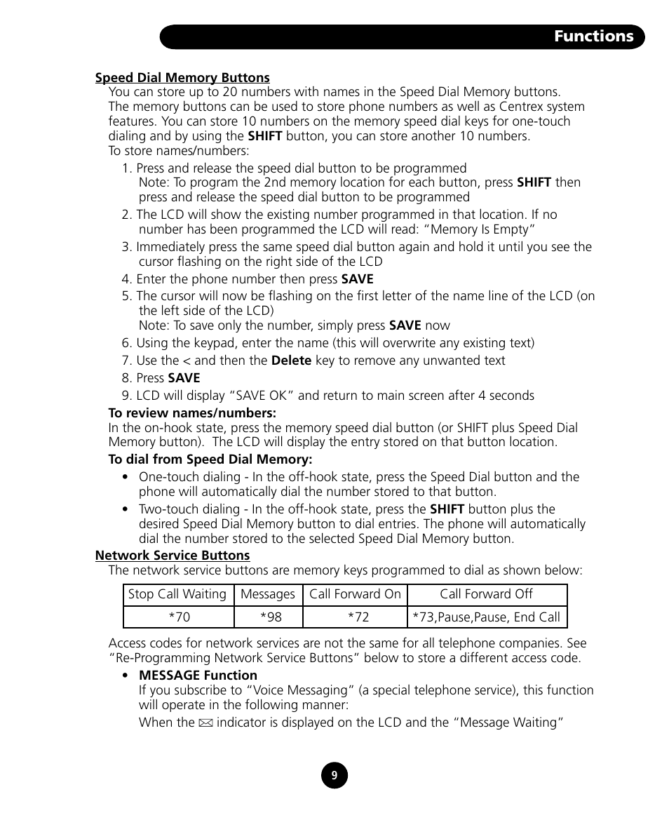 Functions | SBC comm SBC-125 User Manual | Page 11 / 20