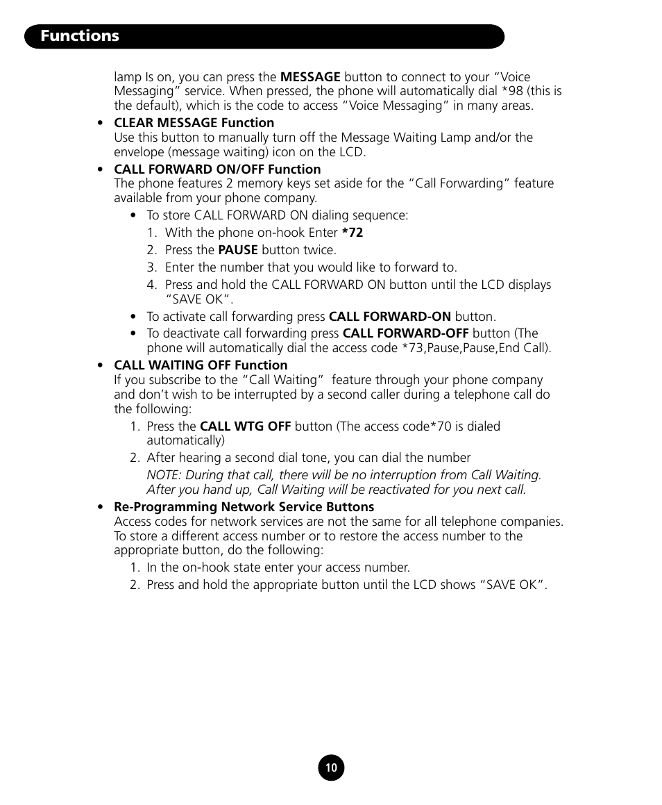 Functions | SBC comm SBC-125 User Manual | Page 12 / 20