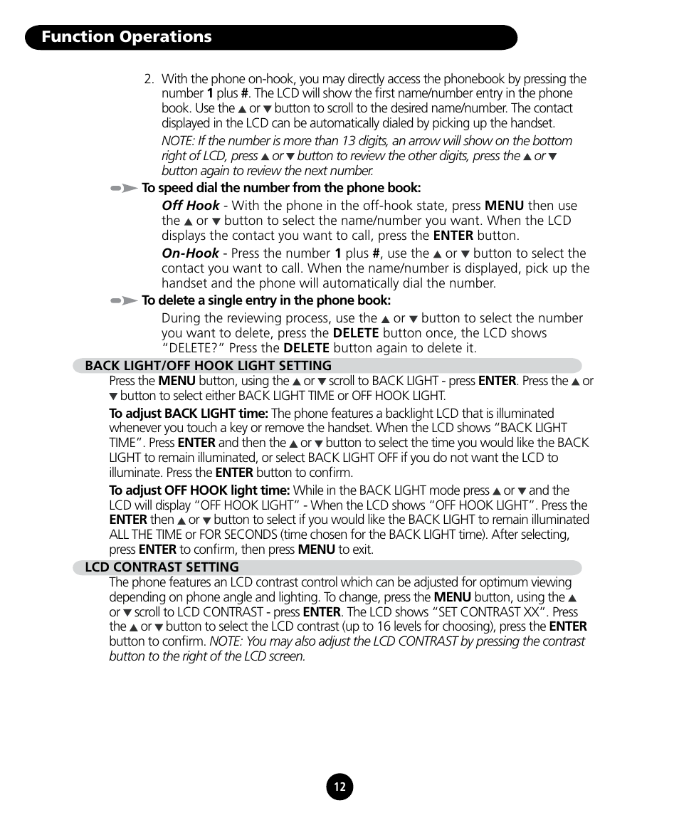 Function operations | SBC comm SBC-125 User Manual | Page 14 / 20