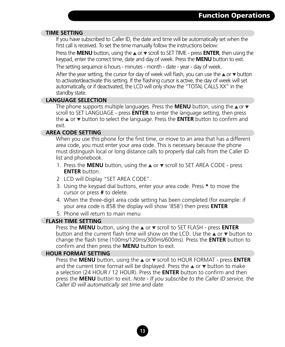 Function operations | SBC comm SBC-125 User Manual | Page 15 / 20