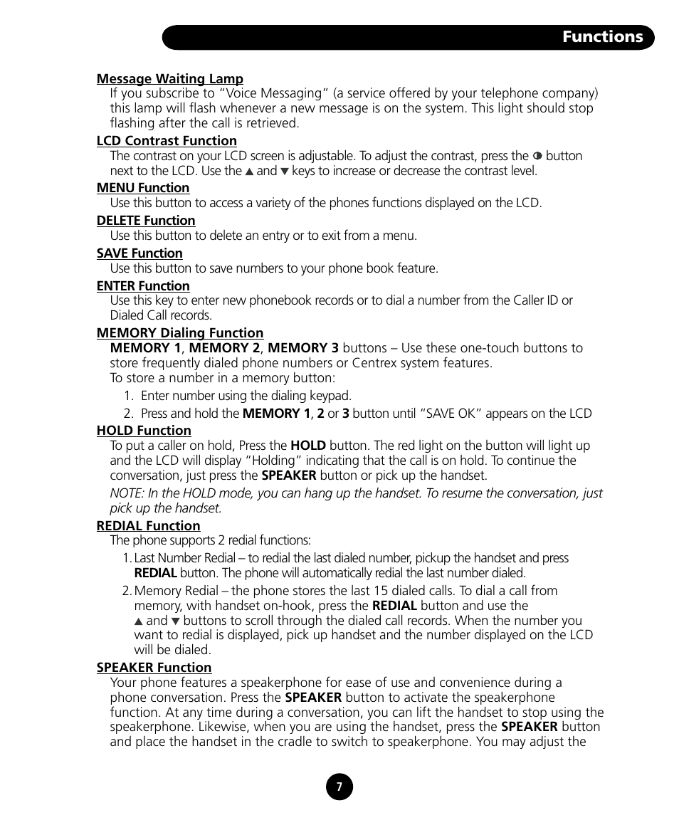 Functions | SBC comm SBC-125 User Manual | Page 9 / 20