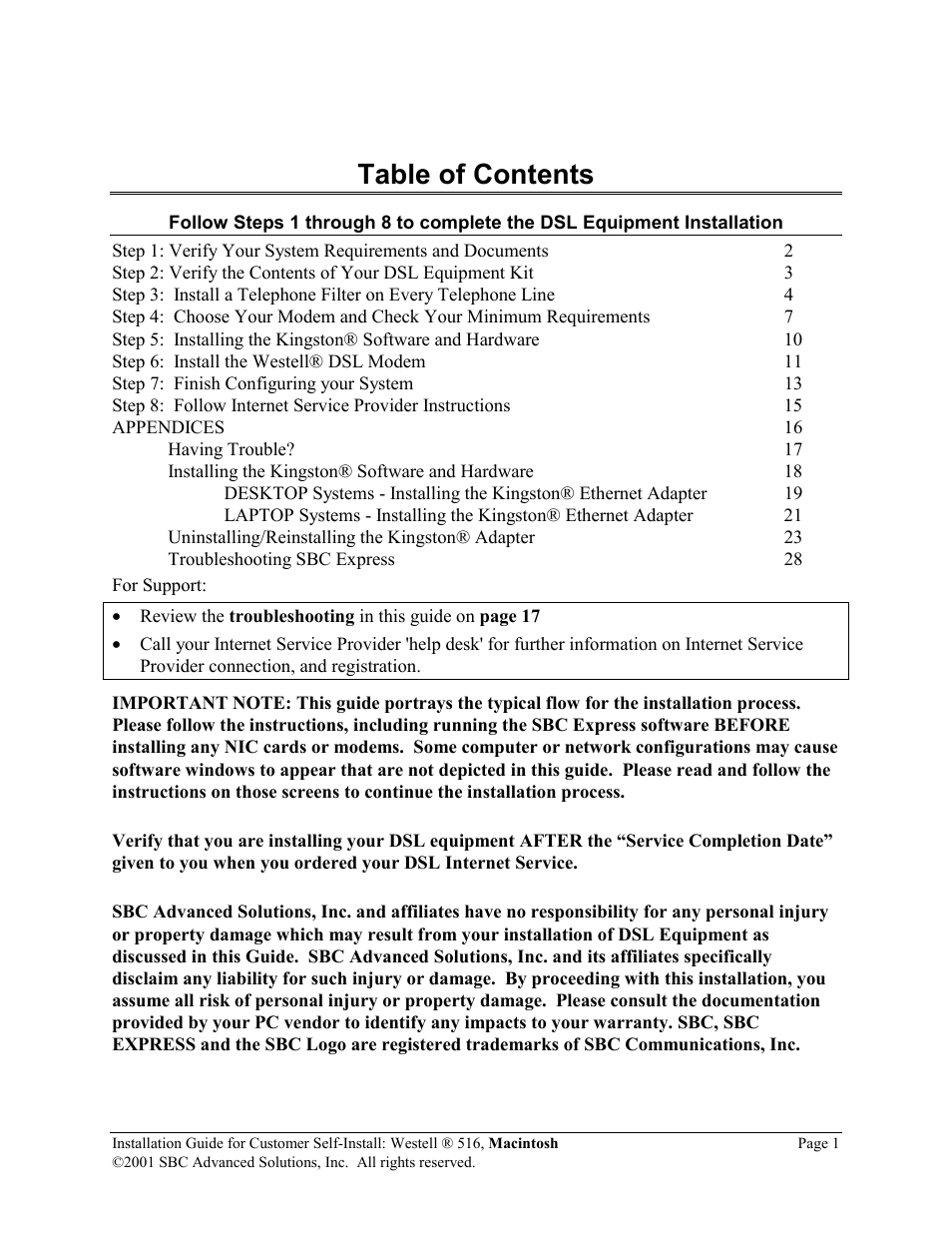 SBC comm 516 User Manual | Page 2 / 28