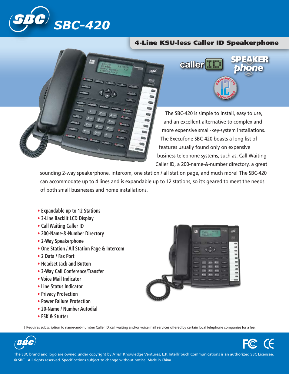 SBC comm SBC-420 User Manual | 2 pages