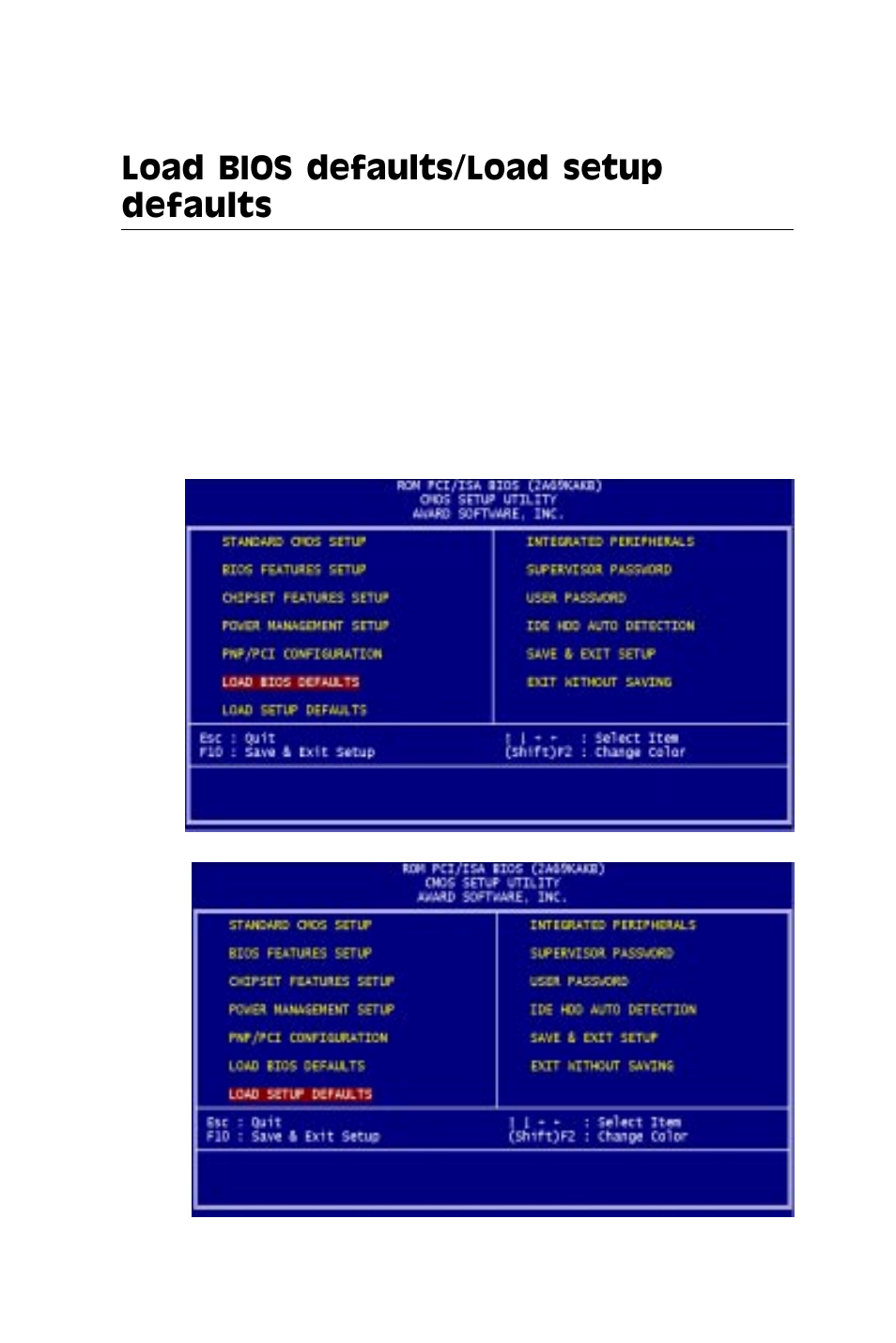 Load bios defaults/load setup defaults | SBC comm AMD SBC-770 User Manual | Page 83 / 111
