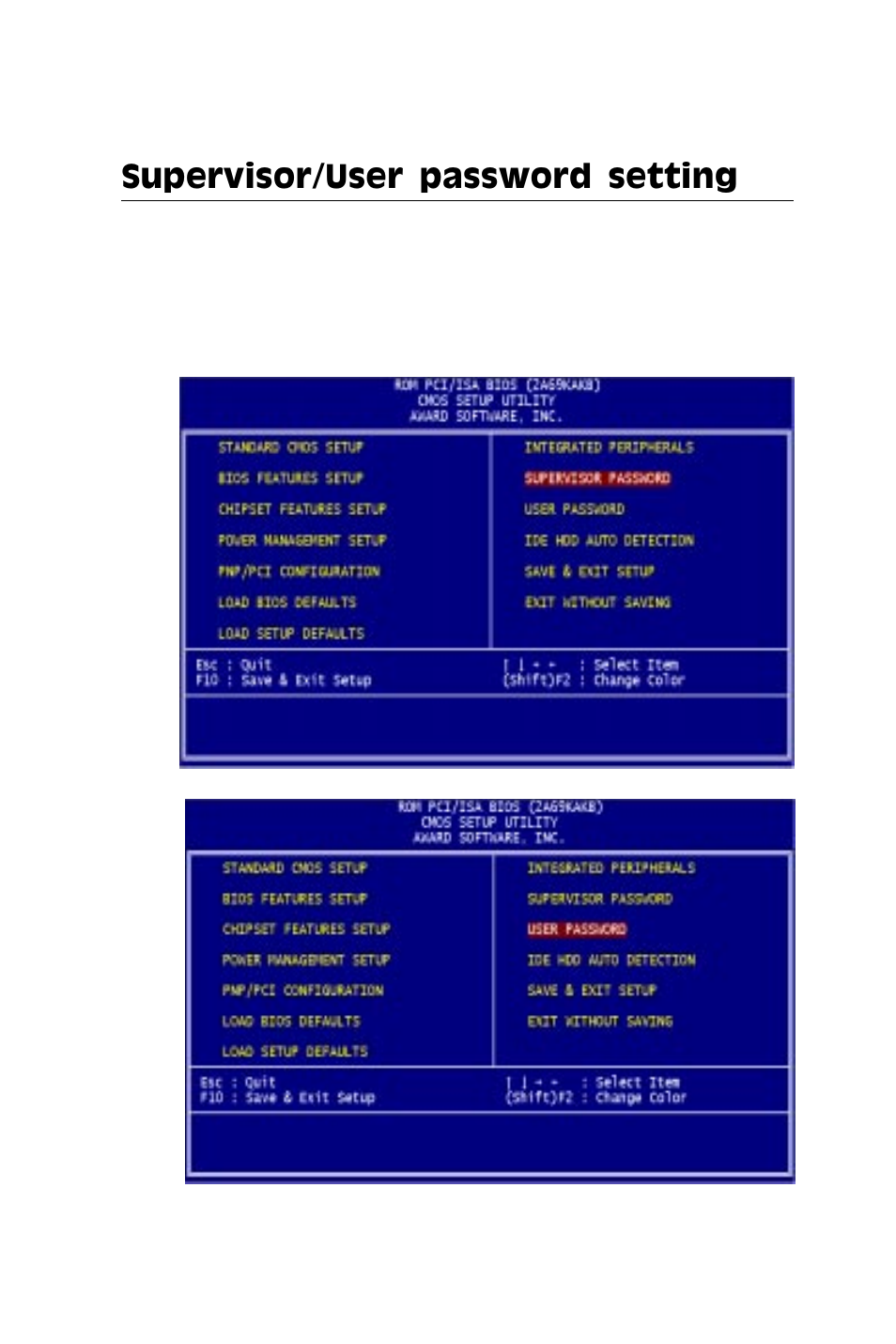 Supervisor/user password setting | SBC comm AMD SBC-770 User Manual | Page 87 / 111