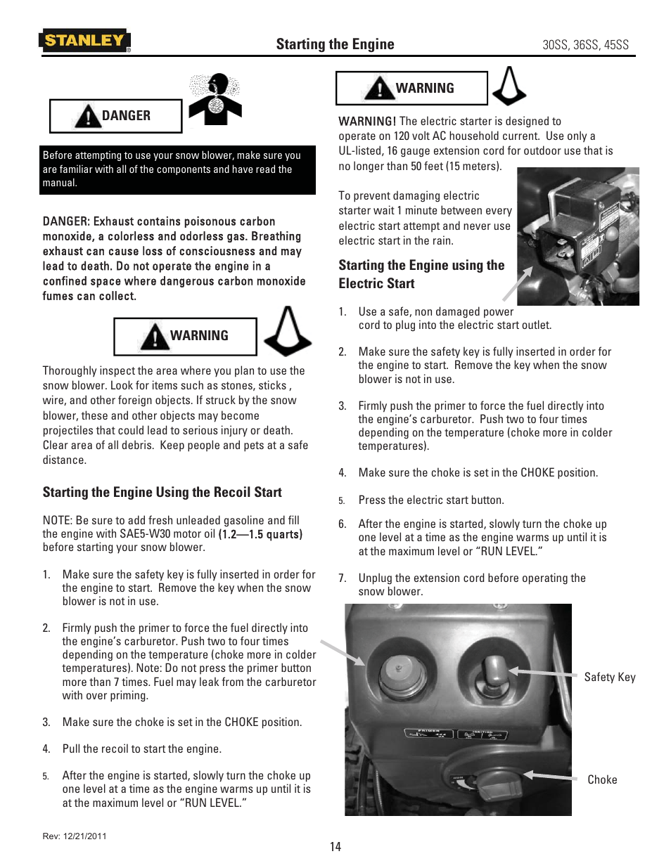Starting the engine | Stanley Black & Decker 45SS User Manual | Page 19 / 34