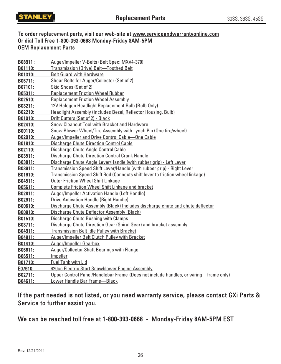 Replacement parts | Stanley Black & Decker 45SS User Manual | Page 31 / 34