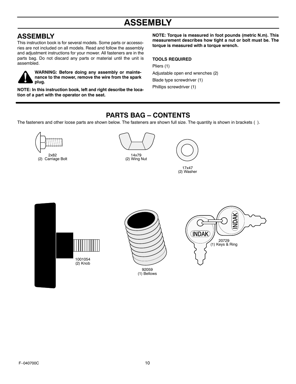 Assembly, Parts bag – contents | Stanley Black & Decker 387002x92NA User Manual | Page 10 / 52