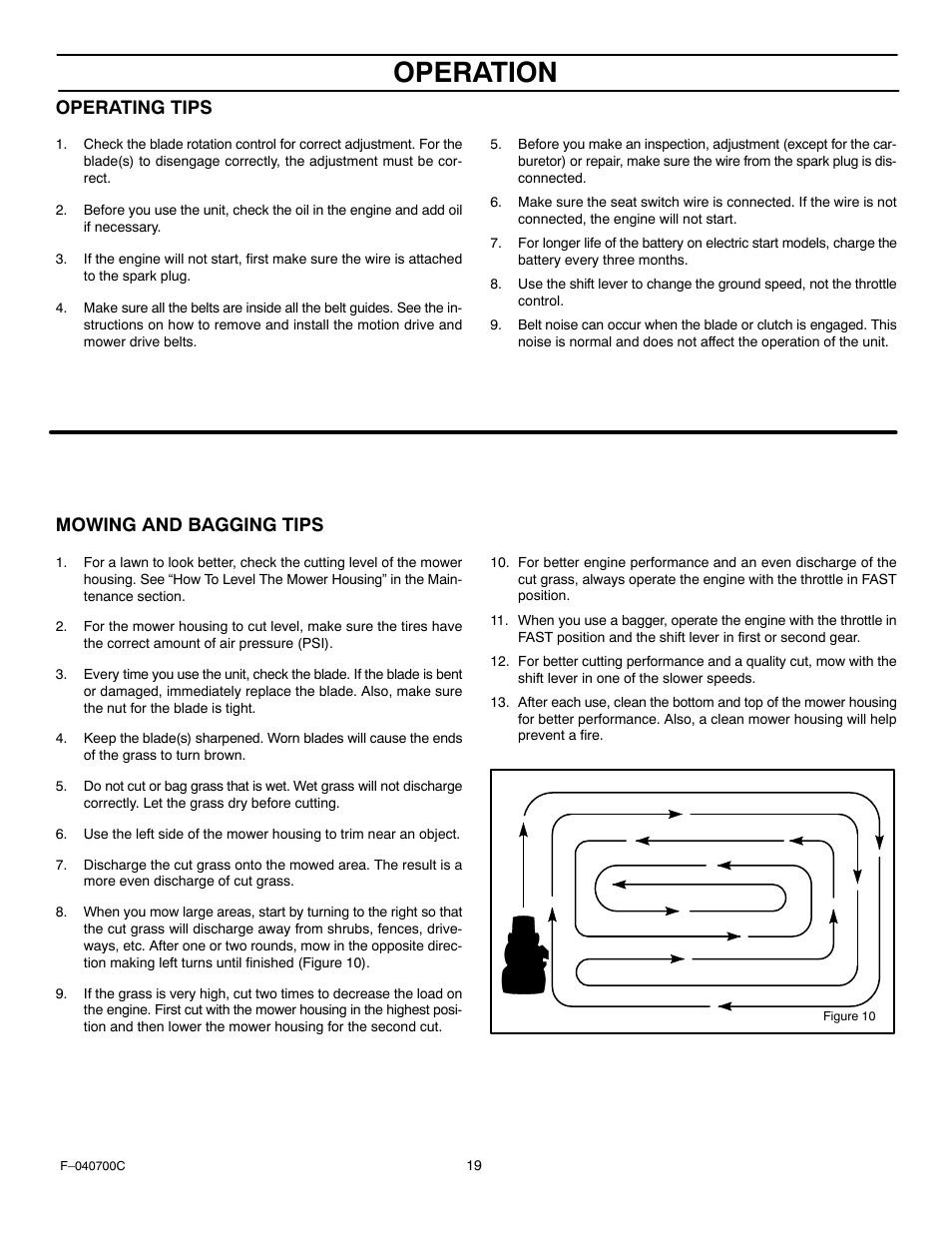 Operation, Operating tips, Mowing and bagging tips | Stanley Black & Decker 387002x92NA User Manual | Page 19 / 52