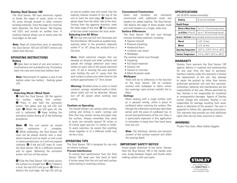 Stanley Black & Decker Stanley S100 User Manual | Page 2 / 4