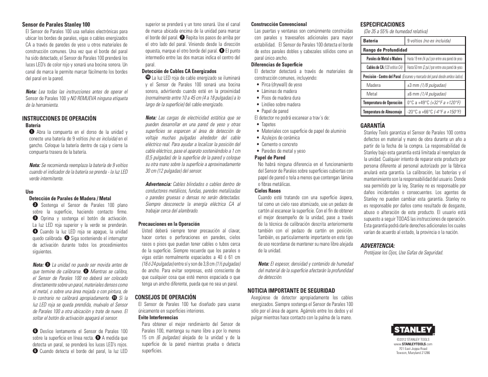 Stanley Black & Decker Stanley S100 User Manual | Page 3 / 4