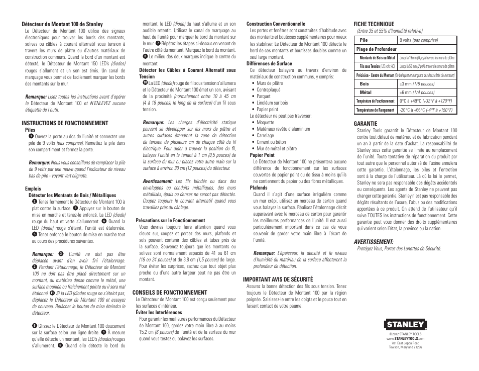 Stanley Black & Decker Stanley S100 User Manual | Page 4 / 4