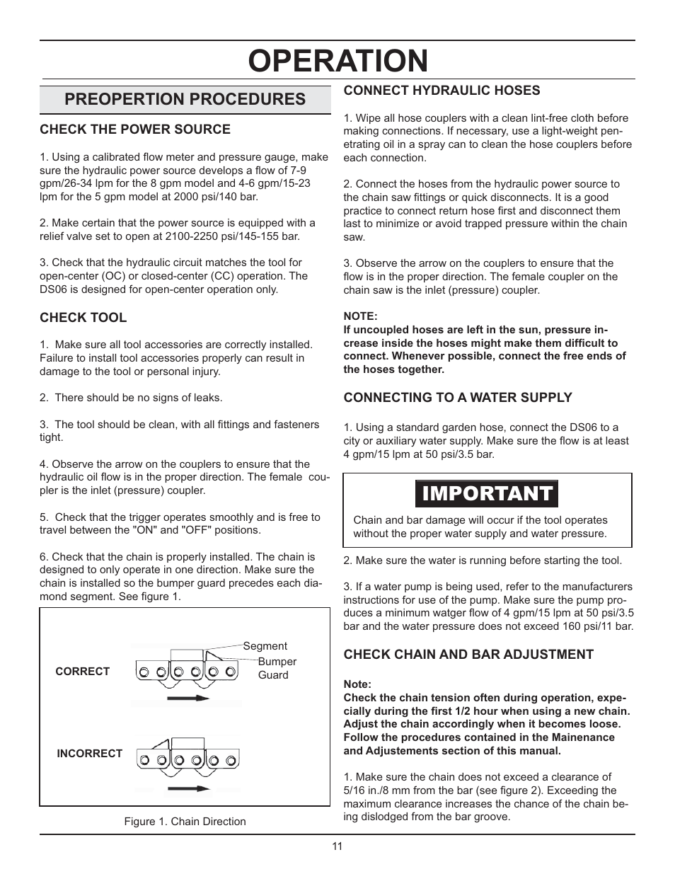 Operation, Important, Preopertion procedures | Stanley Black & Decker DS06 User Manual | Page 11 / 33
