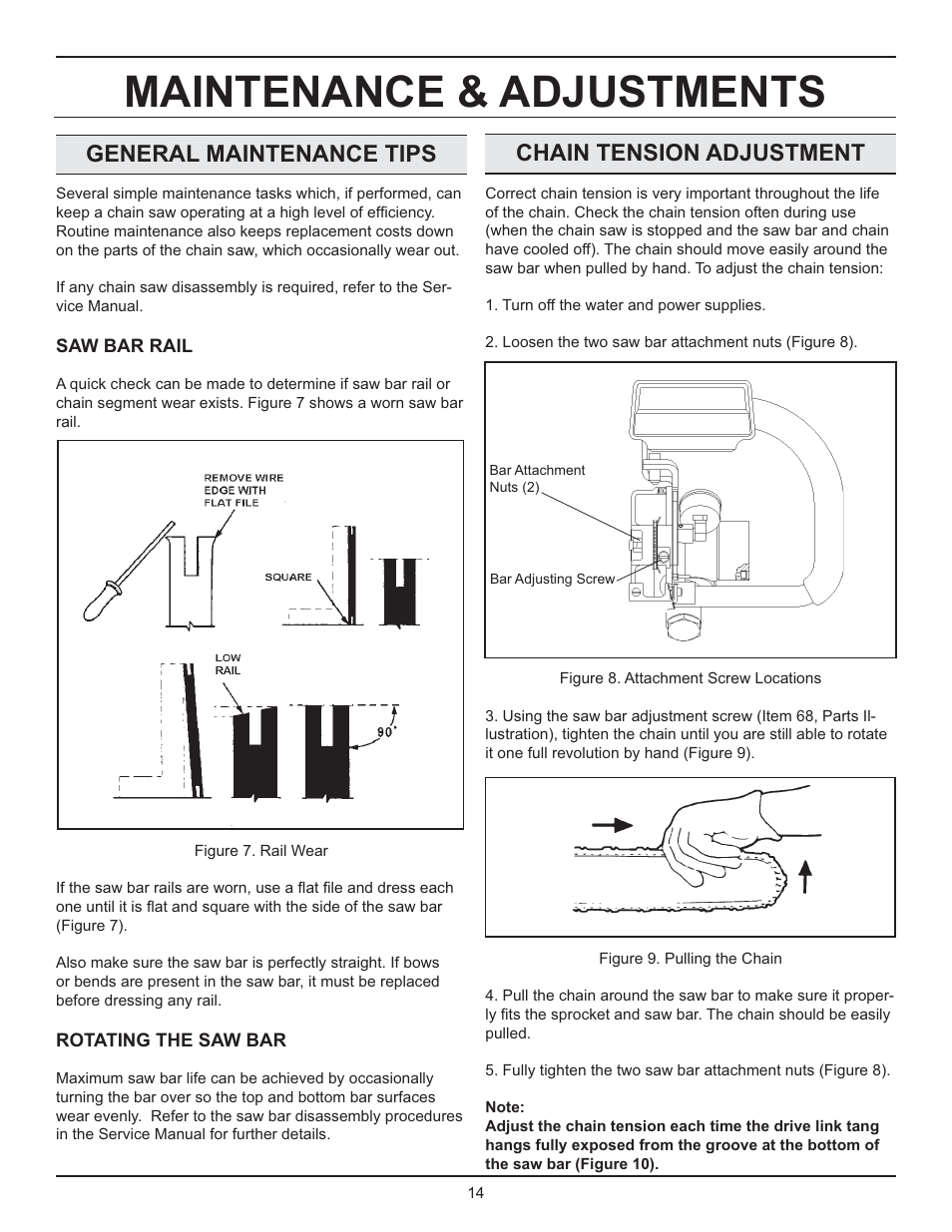 Maintenance & adjustments, Chain tension adjustment, General maintenance tips | Stanley Black & Decker DS06 User Manual | Page 14 / 33