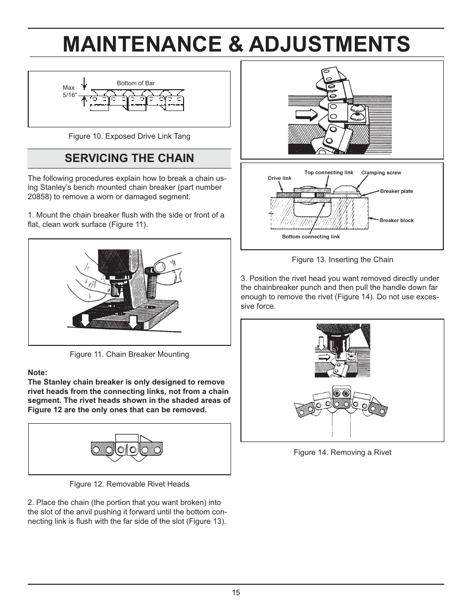 Maintenance & adjustments, Servicing the chain | Stanley Black & Decker DS06 User Manual | Page 15 / 33