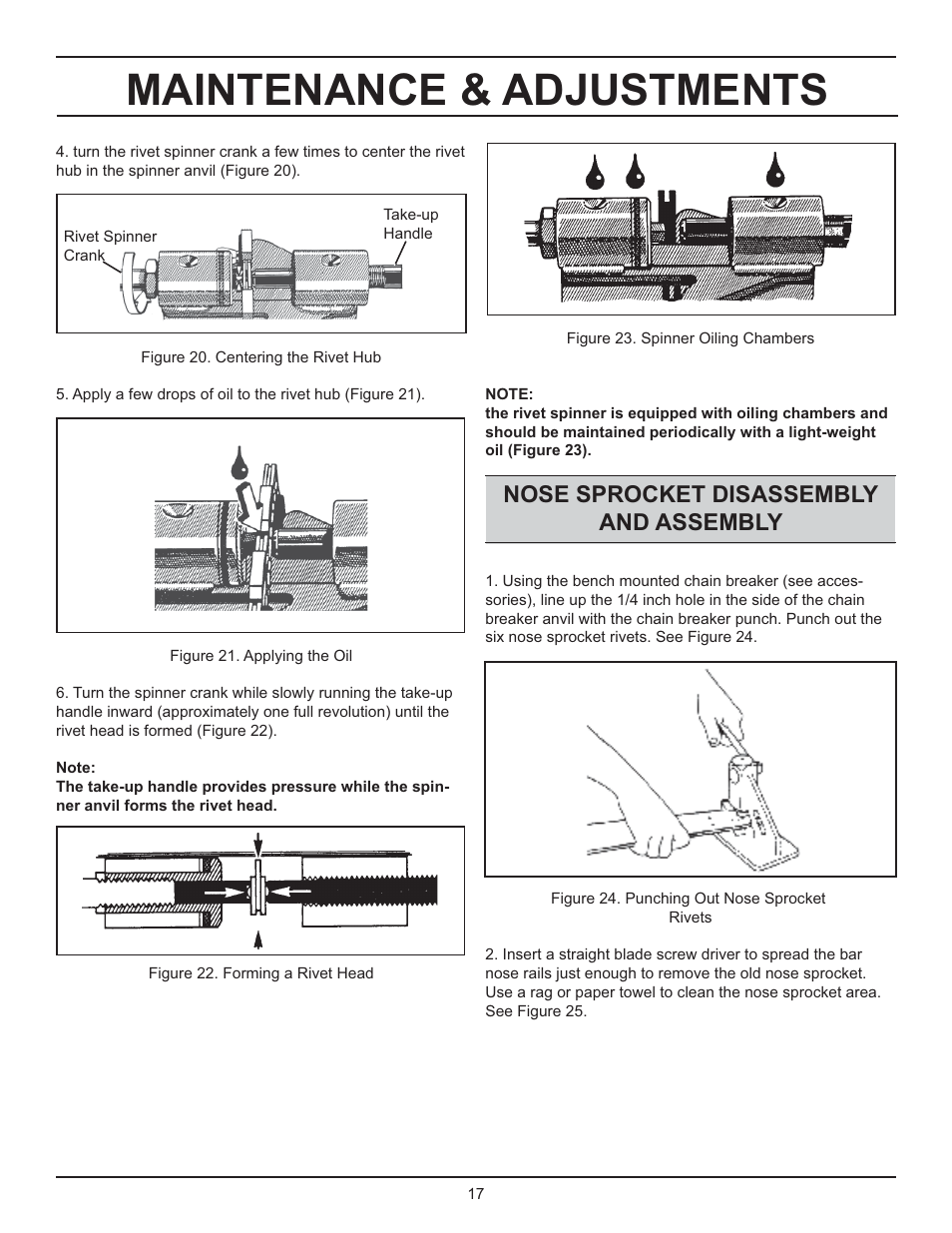 Maintenance & adjustments, Nose sprocket disassembly and assembly | Stanley Black & Decker DS06 User Manual | Page 17 / 33