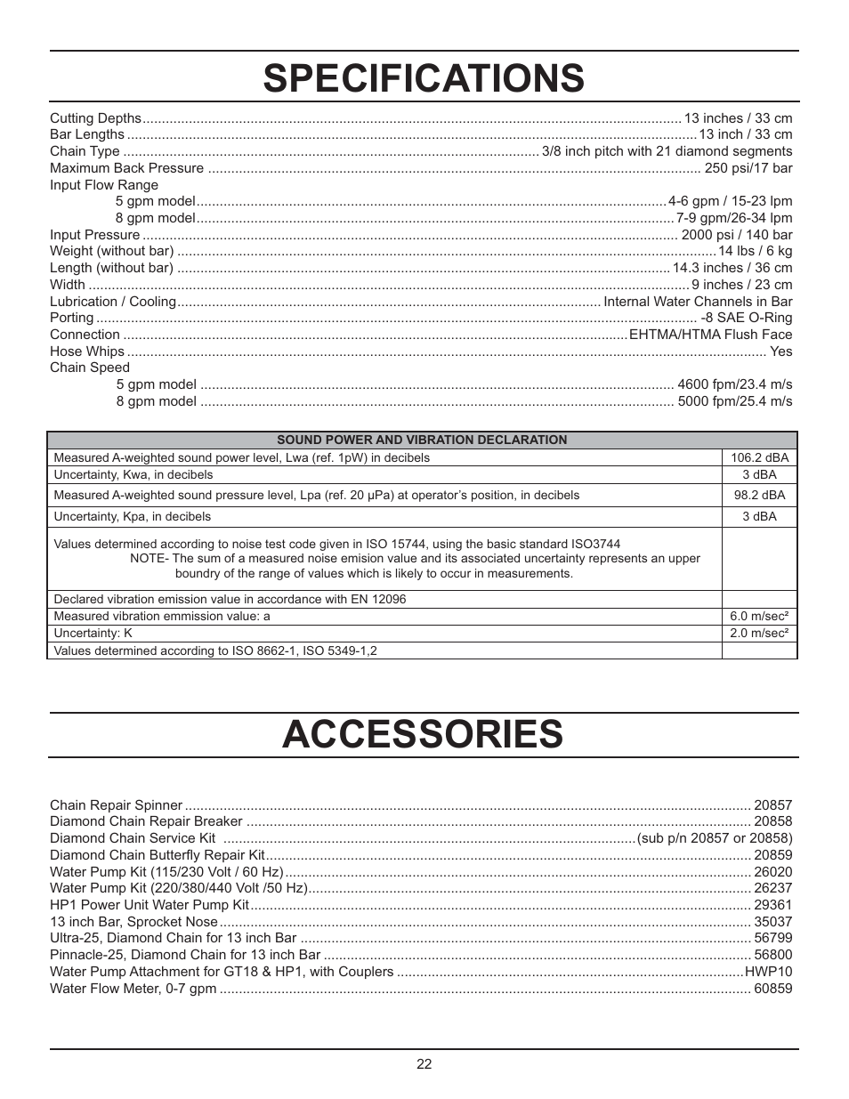 Specifications, Accessories | Stanley Black & Decker DS06 User Manual | Page 22 / 33