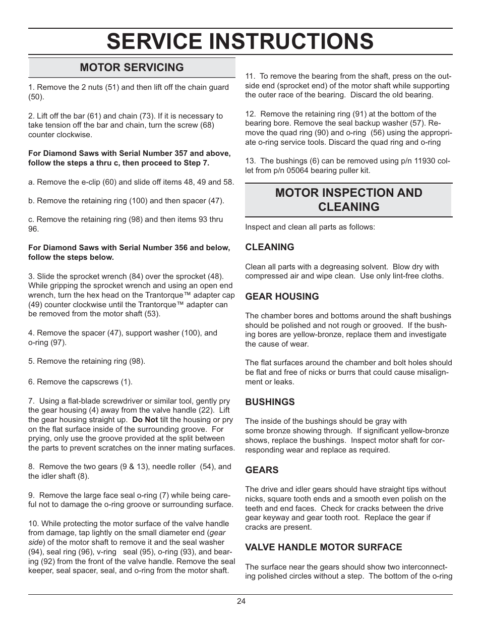 Service instructions, Motor inspection and cleaning, Motor servicing | Stanley Black & Decker DS06 User Manual | Page 24 / 33