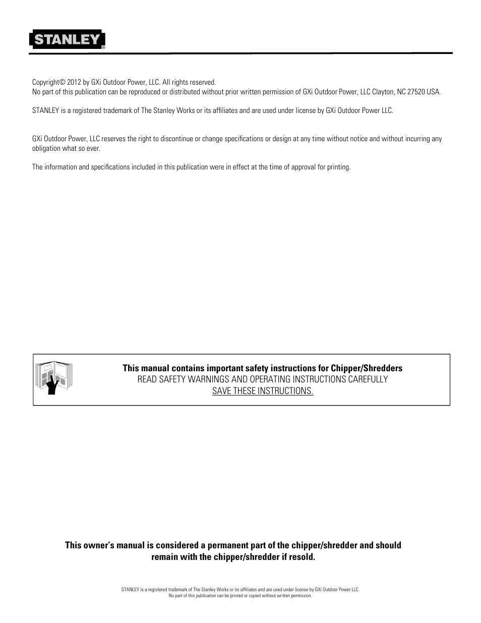 Stanley Black & Decker Stanley Chipper/Shredder With 2-Way Feed CH2 User Manual | Page 2 / 20
