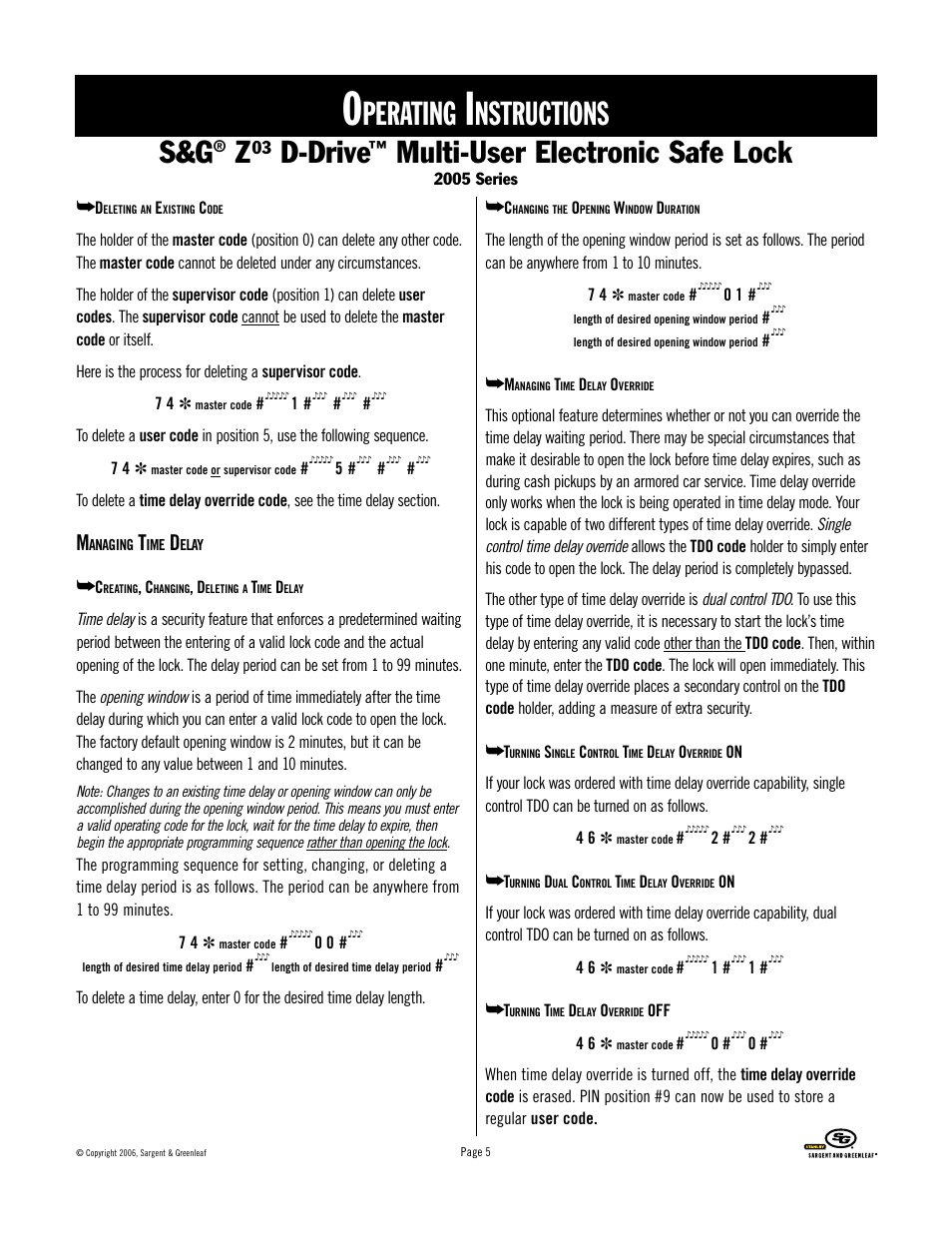 Perating, Nstructions, D-drive | Multi-user electronic safe lock | Stanley Black & Decker 2005 Series User Manual | Page 5 / 12