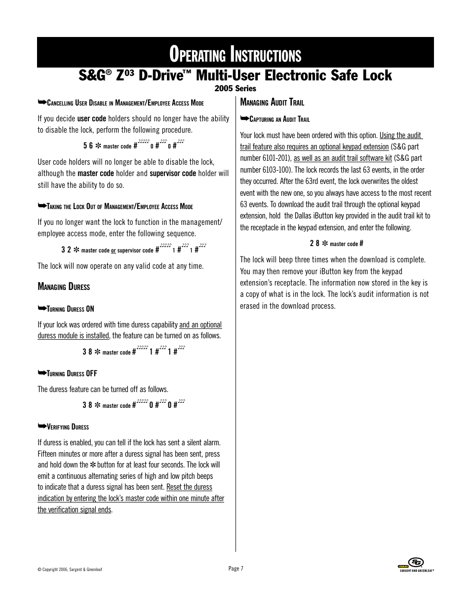 Perating, Nstructions, D-drive | Multi-user electronic safe lock | Stanley Black & Decker 2005 Series User Manual | Page 7 / 12