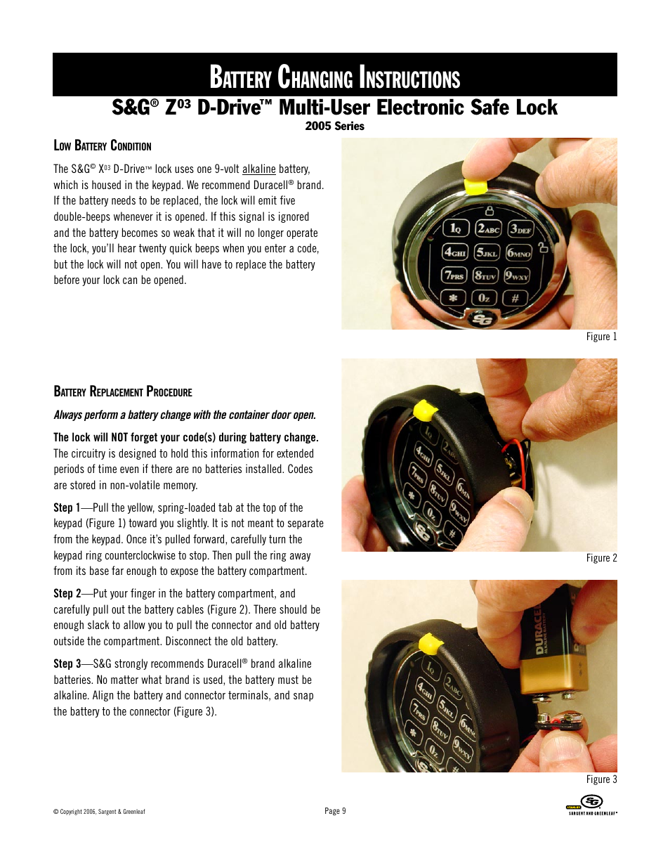 Attery, Hanging, Nstructions | D-drive, Multi-user electronic safe lock | Stanley Black & Decker 2005 Series User Manual | Page 9 / 12