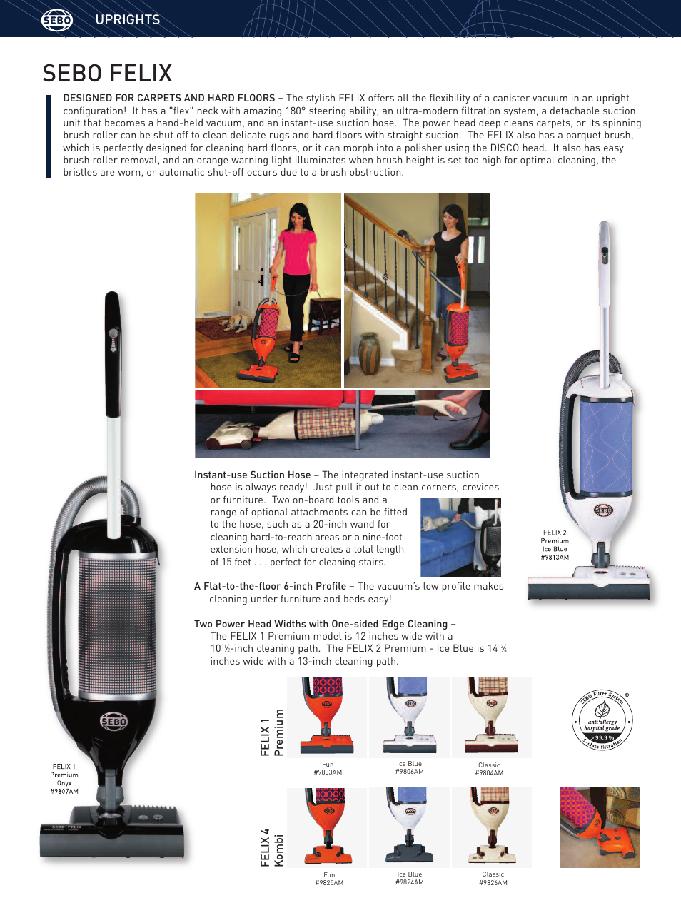 Sebo felix, Uprights | Sebo Felix 9806AM User Manual | Page 2 / 4