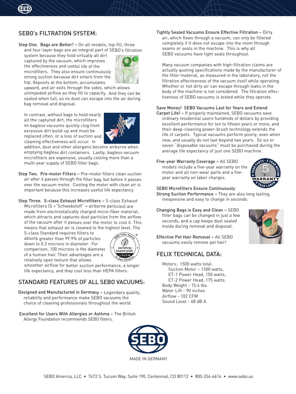 Sebo’s filtration system | Sebo Felix 9806AM User Manual | Page 4 / 4