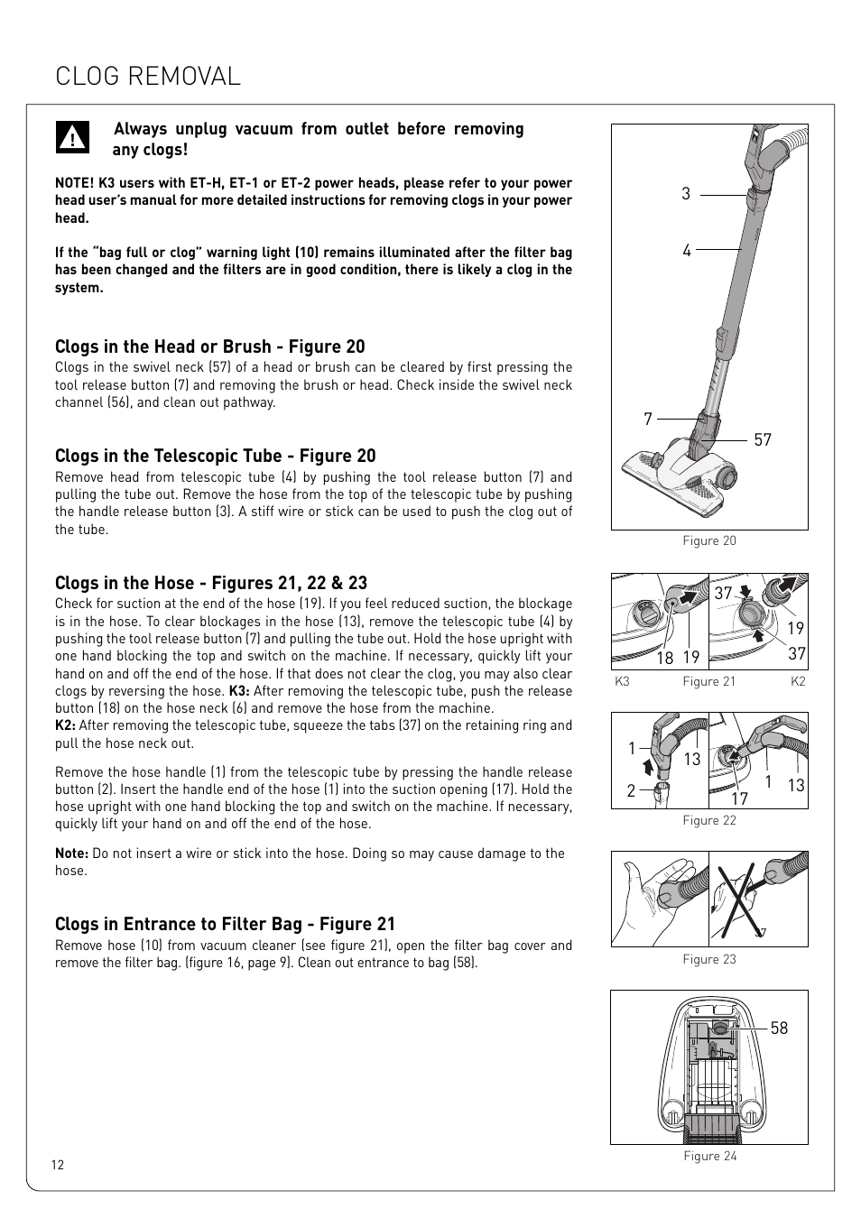 Clog removal | Sebo Airbelt K3 User Manual | Page 12 / 16