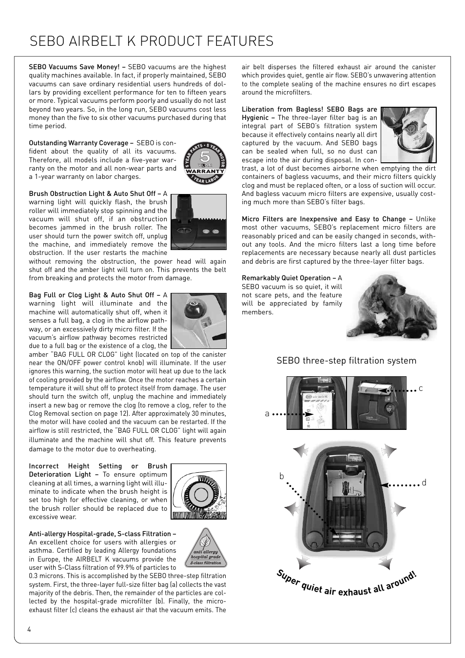 Sebo airbelt k product features | Sebo Airbelt K3 User Manual | Page 4 / 16